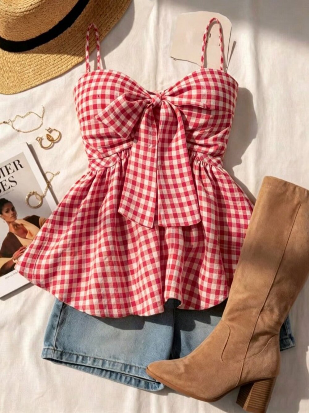 Red Plaid Cute Women's Camisole Top – Romantic Loose Fit